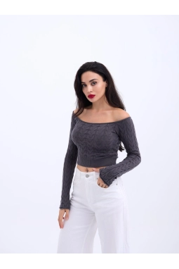 42241 TRİKO KAYIK YAKA CROP-ANTRASİT