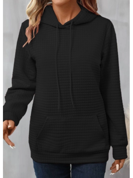 Kadın Uzun Kollu Kapşonlu Bağcıklı Cepli Capitone Sweatshirt