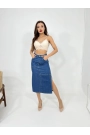 6900 SLIPPED MIDI SKIRT-MAVİ