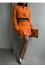 Pileli Etek Crop Ceket Takım