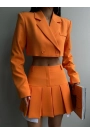 Pileli Etek Crop Ceket Takım