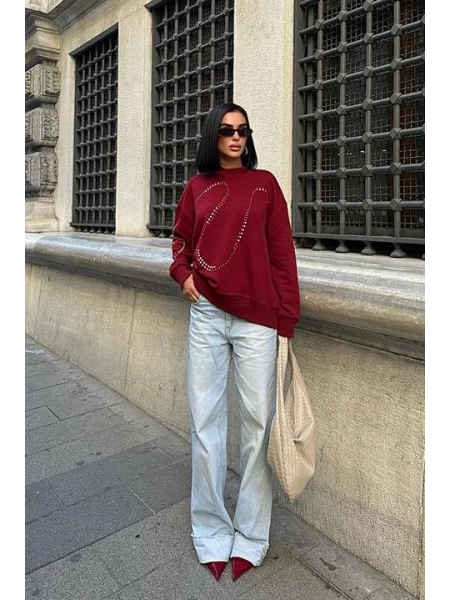 Gümüş Taşlı Sweatshirt 8052