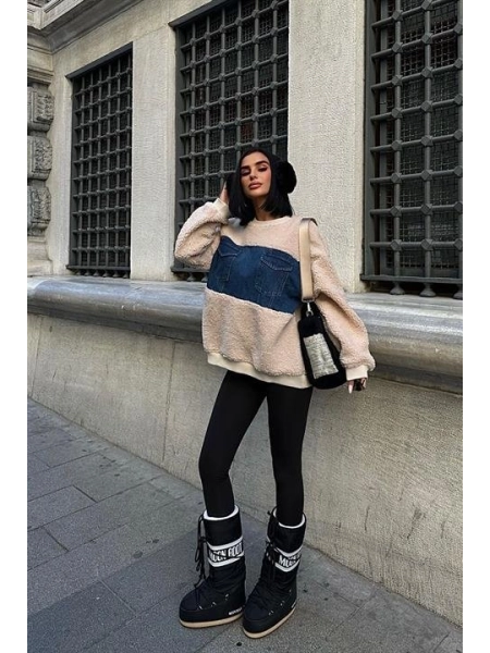 Göğsü Denim Garnili Sweatshirt 3402
