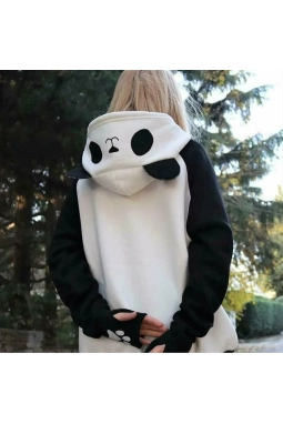 Kadın Panda üç Iplik Kumaş Kapüşonlu Polar Sweat 65 Cm