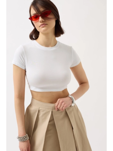 Likralı Basic Crop T-Shirt