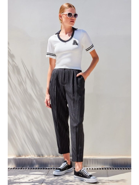4320 Polo Yaka Basic Triko Bluz - Beyaz