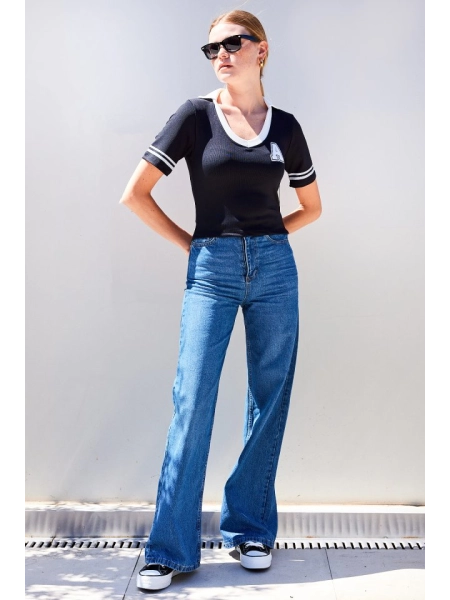 4320 Polo Yaka Basic Triko Bluz - Siyah