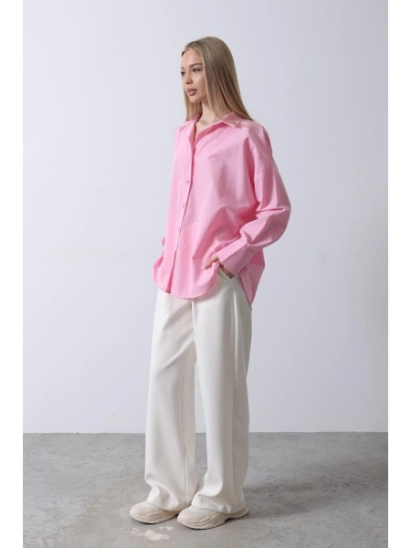 Geniş Manşet Detaylı Gömlek - Şeker Pembe