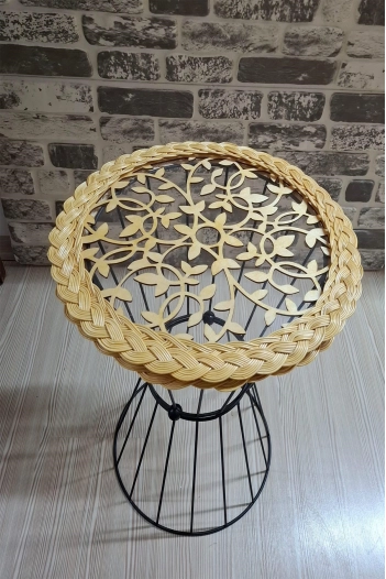 BAMBU-RATTAN RETRO AHŞAP DESENLİ SEHPA
