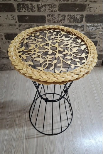 BAMBU-RATTAN RETRO AHŞAP DESENLİ SEHPA