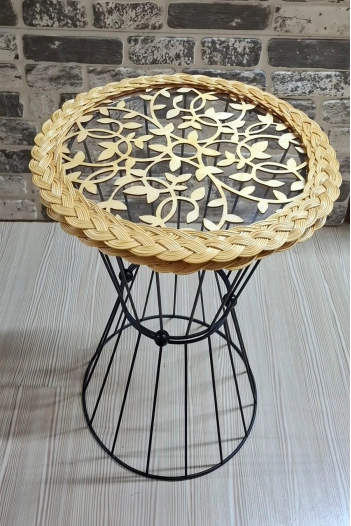 BAMBU-RATTAN RETRO AHŞAP DESENLİ SEHPA