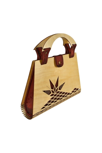 Miss Moray Özel Tasarım Biyeli Bordo El Çantası + Bir Çift Küpe ( Huş Ağaçı )-SNYPLYWOODSP5