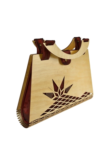 Miss Moray Özel Tasarım Biyeli Bordo El Çantası + Bir Çift Küpe ( Huş Ağaçı )-SNYPLYWOODSP5