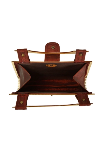 Miss Moray Özel Tasarım Biyeli Bordo El Çantası + Bir Çift Küpe ( Huş Ağaçı )-SNYPLYWOODSP5