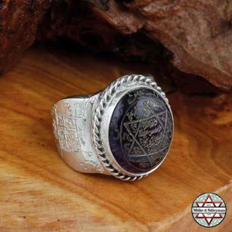 Özel Vefkli Ametist Taşlı EL Yazması AMETİST Taşlı Gümüş Yüzük