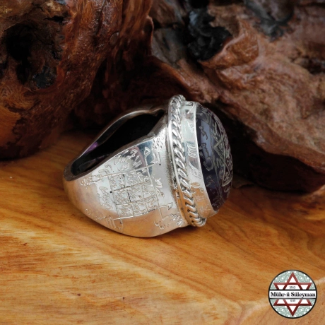 Özel Vefkli Ametist Taşlı EL Yazması AMETİST Taşlı Gümüş Yüzük