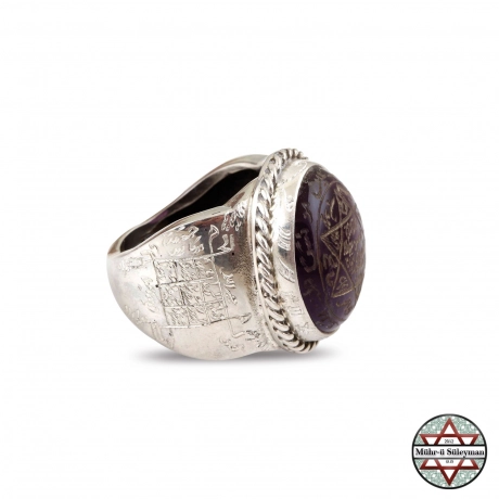 Özel Vefkli Ametist Taşlı EL Yazması AMETİST Taşlı Gümüş Yüzük