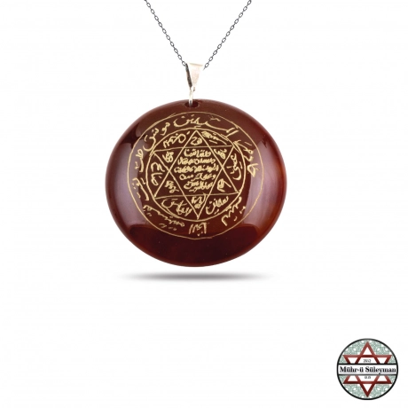 Kızıl Akik Taşlı - Mührü Süleyman Gümüş Kolye
