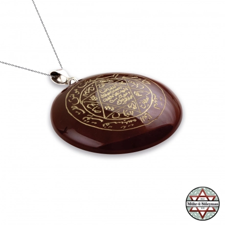 Kızıl Akik Taşlı - Mührü Süleyman Gümüş Kolye