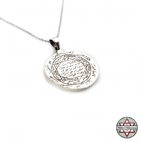 Tamamı EL Yazması - Mührü Süleyman Gümüş Kolye - 30MM