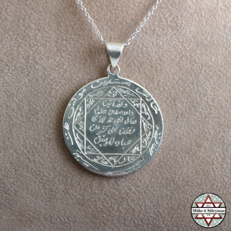 Tamamı EL Yazması 8 Köşeli - Mührü Süleyman Gümüş Kolye - 25 MM