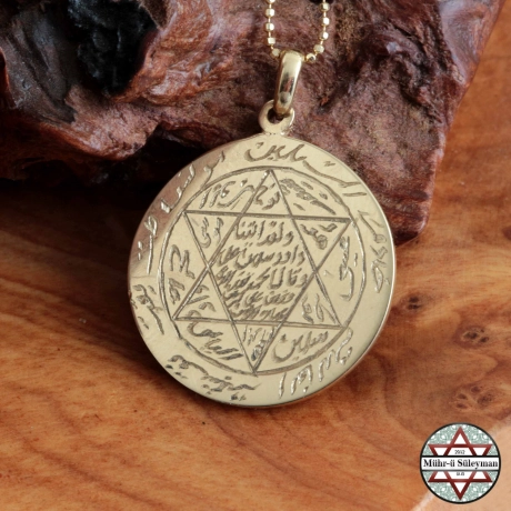 Mührü Süleyman - Tamamı EL Yazması (30mm) ALTIN Kolye