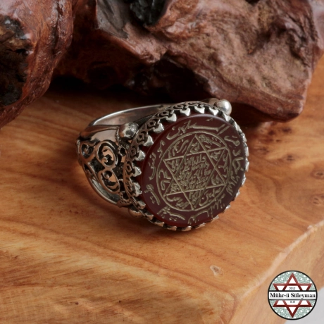 Akik Taşlı Tamamı EL Yazması Mührü Süleyman Gümüş Yüzük