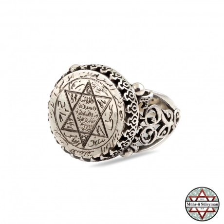 Hz. Süleyman Mührü Yüzük -  Tamamı EL Yazması 925 Ayar Gümüş
