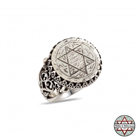 Hz. Süleyman Mührü Yüzük -  Tamamı EL Yazması 925 Ayar Gümüş