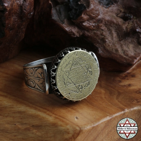 Tamamı EL Yazması PRİNÇ Plaka Üzerine SÜLEYMAN MÜHRÜ 925 Ayar Gümüş Yüzük