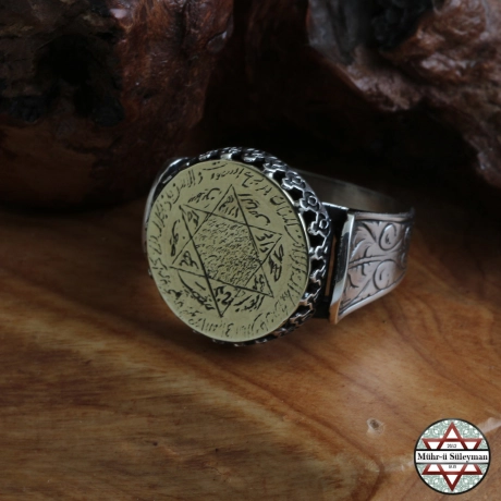 Tamamı EL Yazması PRİNÇ Plaka Üzerine SÜLEYMAN MÜHRÜ 925 Ayar Gümüş Yüzük