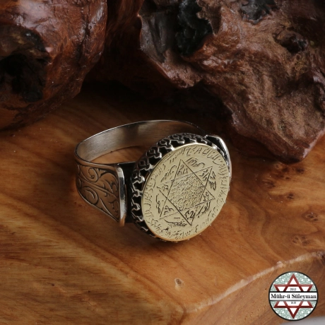 Tamamı EL Yazması PRİNÇ Plaka Üzerine SÜLEYMAN MÜHRÜ 925 Ayar Gümüş Yüzük