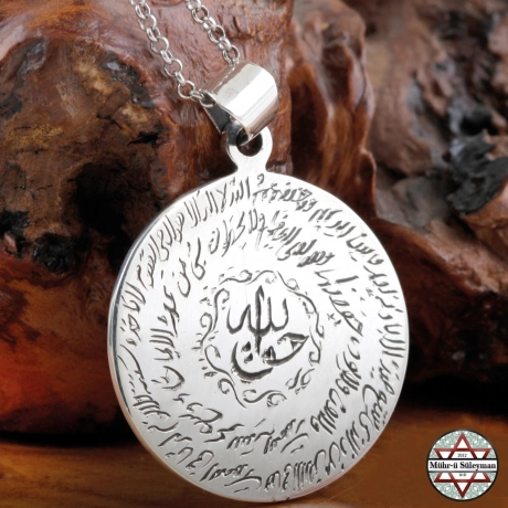 Ayetel Kürsi Yazılı - Tamamı EL Yazması 925 Ayar Gümüş Kolye - 35MM