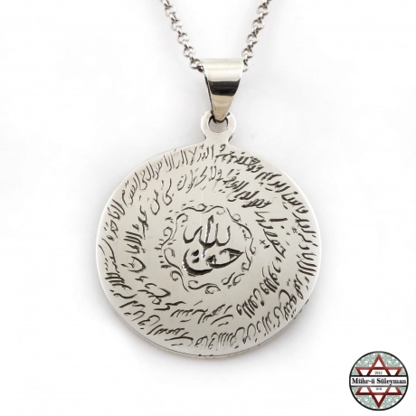 Ayetel Kürsi Yazılı - Tamamı EL Yazması 925 Ayar Gümüş Kolye - 35MM