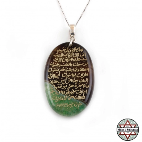 BAKARA Süresi (Elif, Lam Mim.) El Yazması 925 Ayar Gümüş Akik Kolye