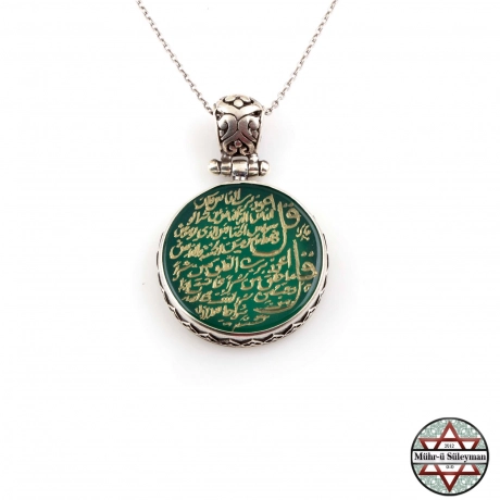 Özel FELAK - NAS Süreleri Yazılı Akik Taşlı 925 Ayar Gümüş Kolye