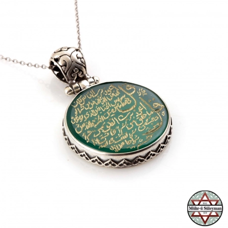 Özel FELAK - NAS Süreleri Yazılı Akik Taşlı 925 Ayar Gümüş Kolye