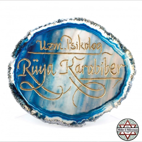 Mavi Akik Taşı Üzerine HEDİYELİK Kişiye Özel Hat Yazılı Masa Üstü İsimlik 