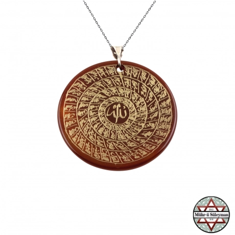 Esmaül Hüsna ALLAH'ın 99 İsmi Yazılı Akik Taşlı Gümüş Kolye