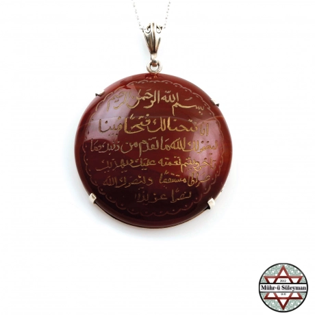 Fetih Süresi İlk 3 Ayeti Tamamı EL Yazması Akik Taşlı Kolye