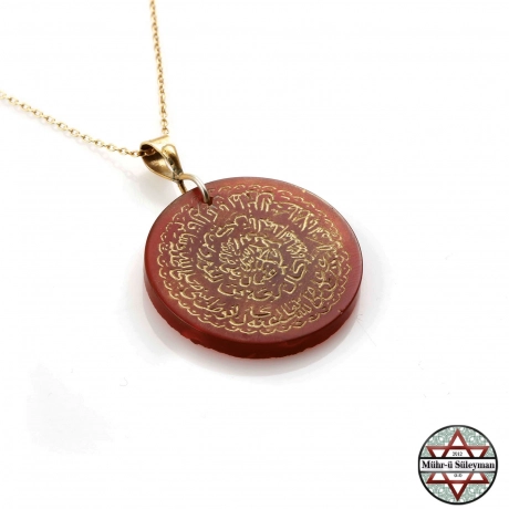 Tamamı EL Yazması Kızıl Akik Taşlı Hilye-i Şerif Kolye