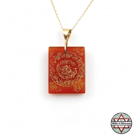 Kızıl Akik Taşı Üzerine EL Yazması Hilye-i Şerif Kolye