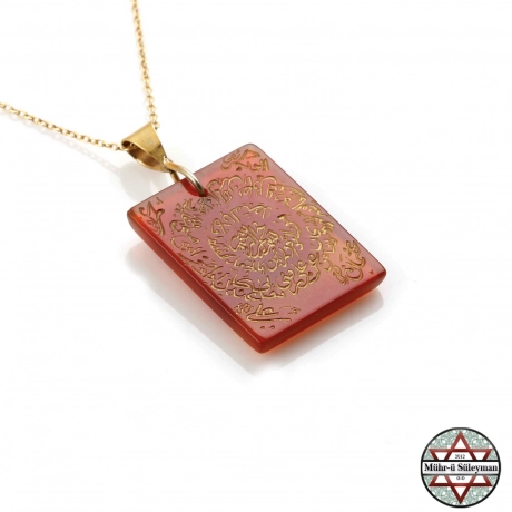 Kızıl Akik Taşı Üzerine EL Yazması Hilye-i Şerif Kolye