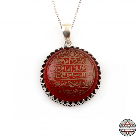 Nas Suresi Yazılı AKİK Taşlı 925 Ayar Gümüş Kolye