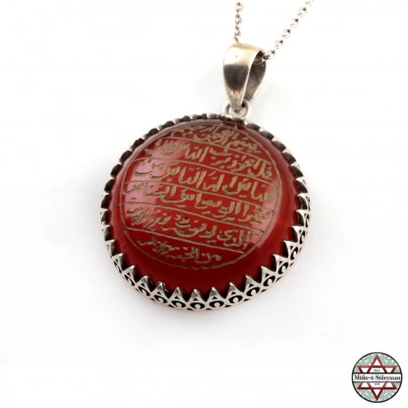 Nas Suresi Yazılı AKİK Taşlı 925 Ayar Gümüş Kolye