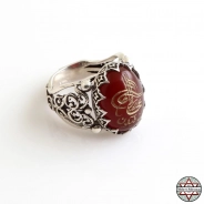 İsme Özel Tuğra İşlemeli Akik Taşlı 925 Ayar Gümüş Yüzük