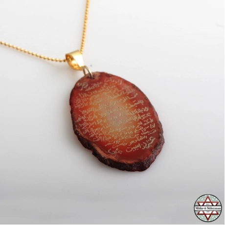 Hilye-i Şerif Yazılı Akik Taşlı Altın Kaplama Gümüş Kolye Ucu