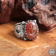 VAV ELİF Yazılı Akik Taşlı 925 Ayar Gümüş Yüzük