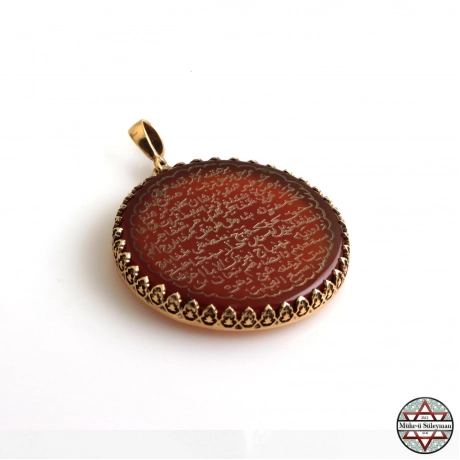 Akik Taşlı Esma-i Berhetiyye Altın Kaplama Gümüş Kolye