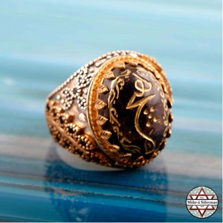 Akik Taşlı 925 Ayar Gümüş El Yazısı Arapça Hiç Yazılı Yüzük